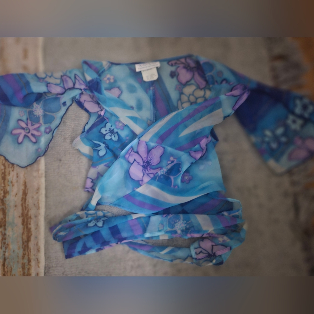 Floral Sheer Blue Kimono CROP Top